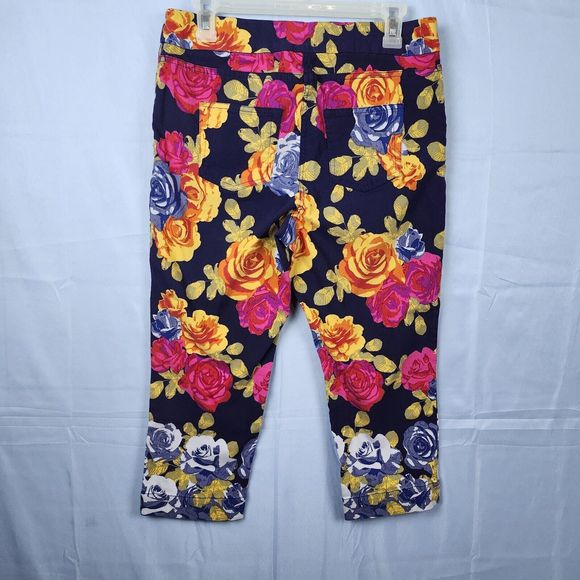 SOFT SURROUNDINGS Super Stretch Big Roses Floral Pull On Capris Pants Petite L - Picture 4 of 14